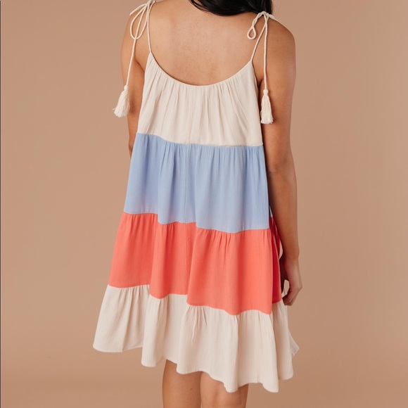 8. Color Block Ruffles Midi Dress In Coral - Size XS - Picture 8 of 8